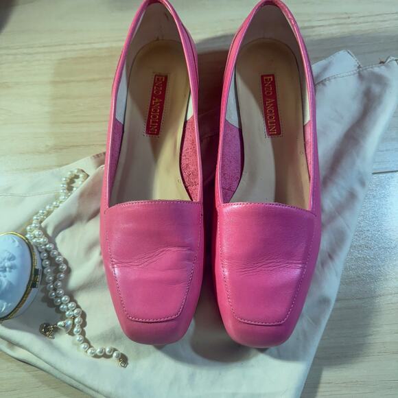 Vintage Barbiecore Enzo Angiolini Hot Pink Leather Loafers | Square Toe Flats 8M - Picture 1 of 9